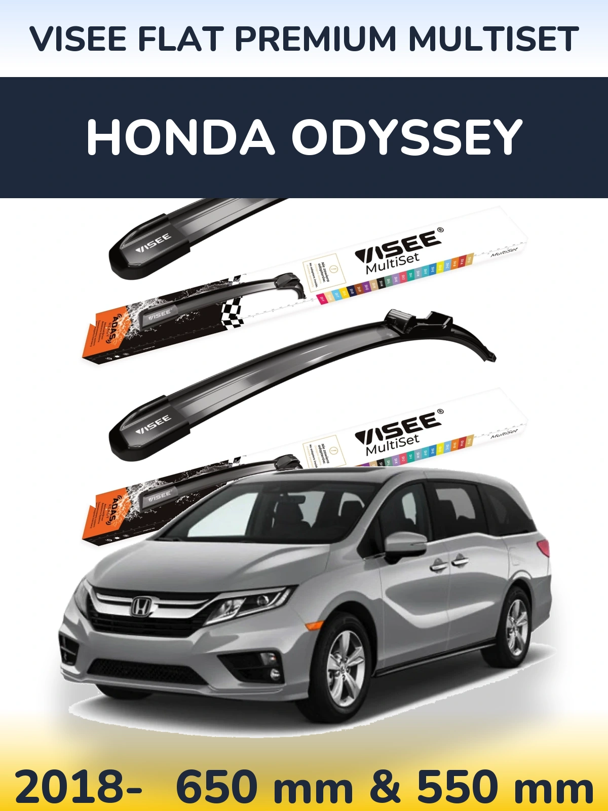 Комплект передніх щіток VISEE FLAT PREMIUM MultiSet 650 & 550 мм для Honda Odyssey 2018-2026