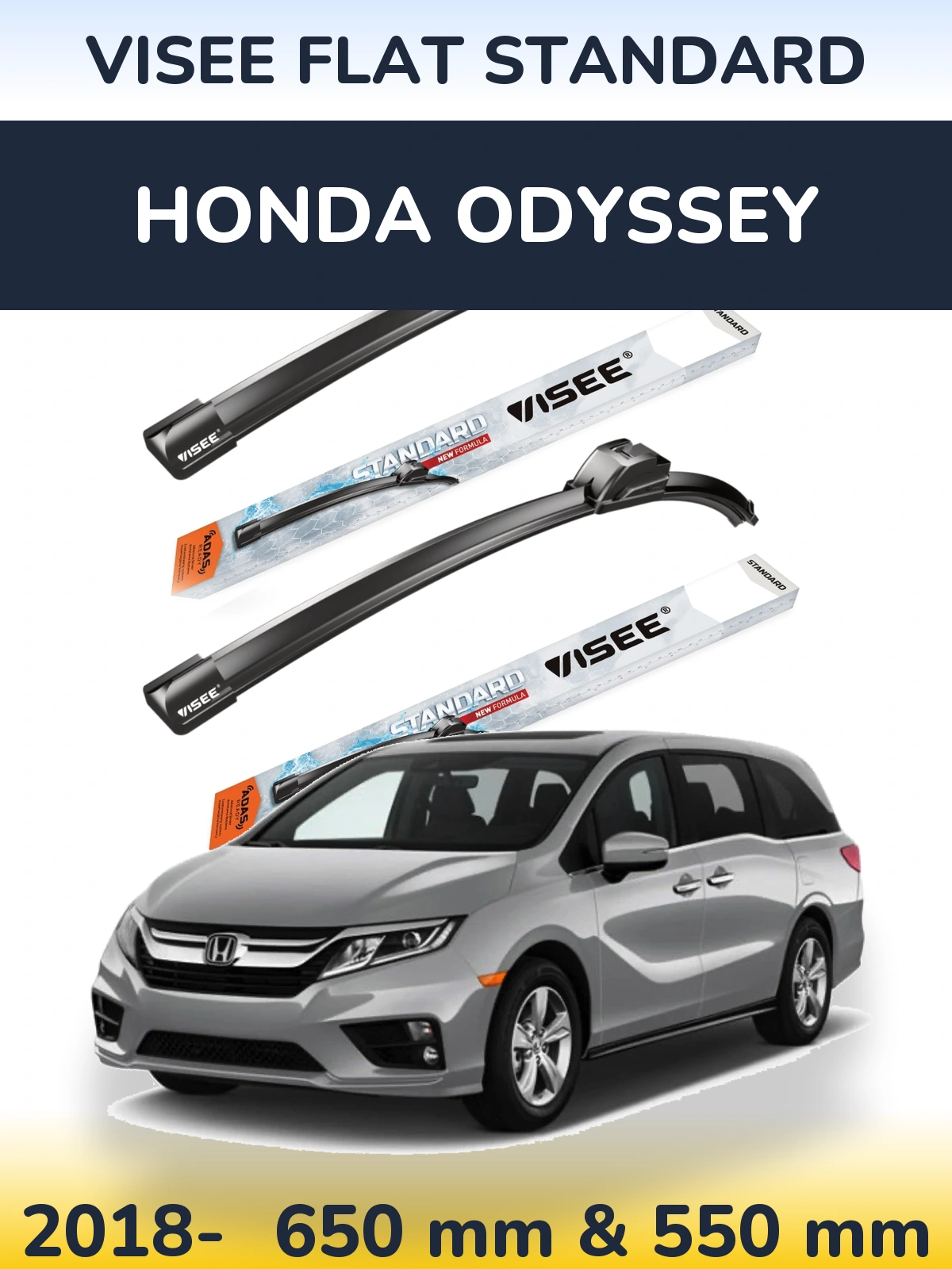 Комплект передних дворников VISEE FLAT STANDARD 650 & 550 мм для Honda Odyssey 2018-2026