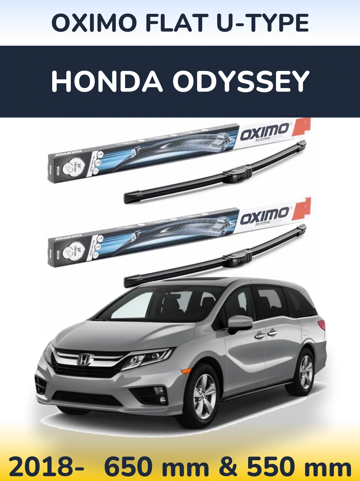Комплект передних дворников Oximo Flat U-type 650 & 550 мм для Honda Odyssey 2018-2026