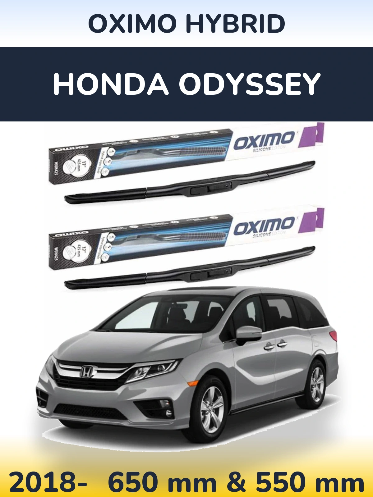 Komplet przednich wycieraczek Oximo Hybrid 650 & 550 mm do Honda Odyssey 5 2018-2026