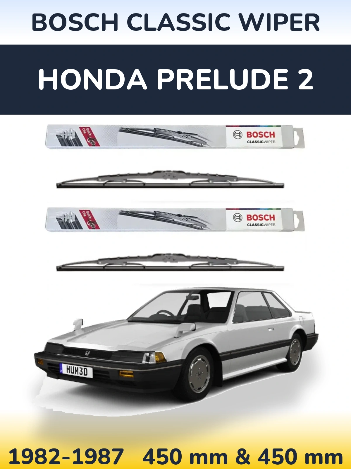 Komplet przednich wycieraczek BOSCH Classic Wiper 450 & 450 mm do Honda Prelude 2 1982-1987