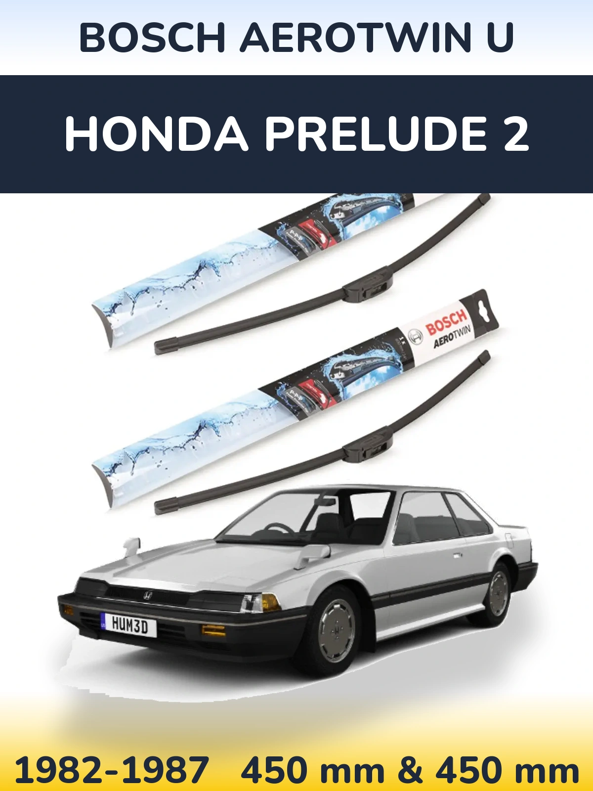 Комплект передних дворников BOSCH AeroTwin U 450 & 450 мм для Honda Prelude 2 1982-1987