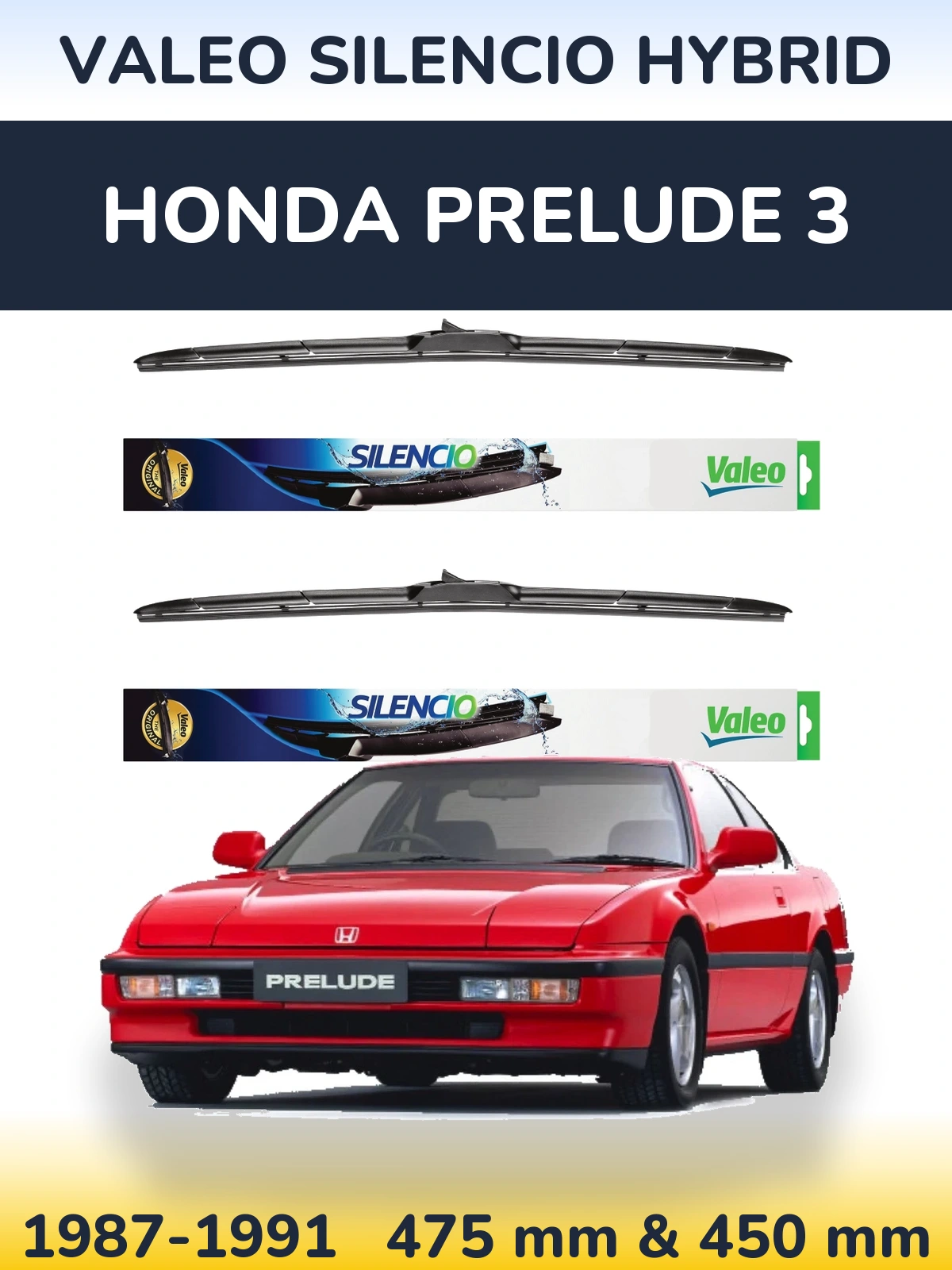 Комплект передних дворников Valeo Silencio Hybrid 475 & 450 мм для Honda Prelude 3 1987-1991