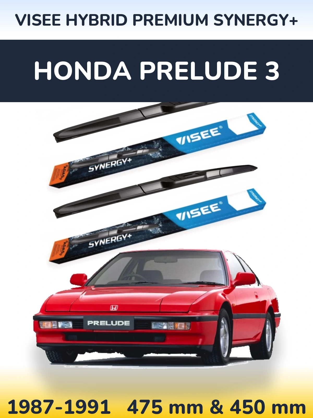 Front wiper blade set VISEE HYBRID PREMIUM SYNERGY+ 475 & 450 mm for Honda Prelude 3 1987-1991