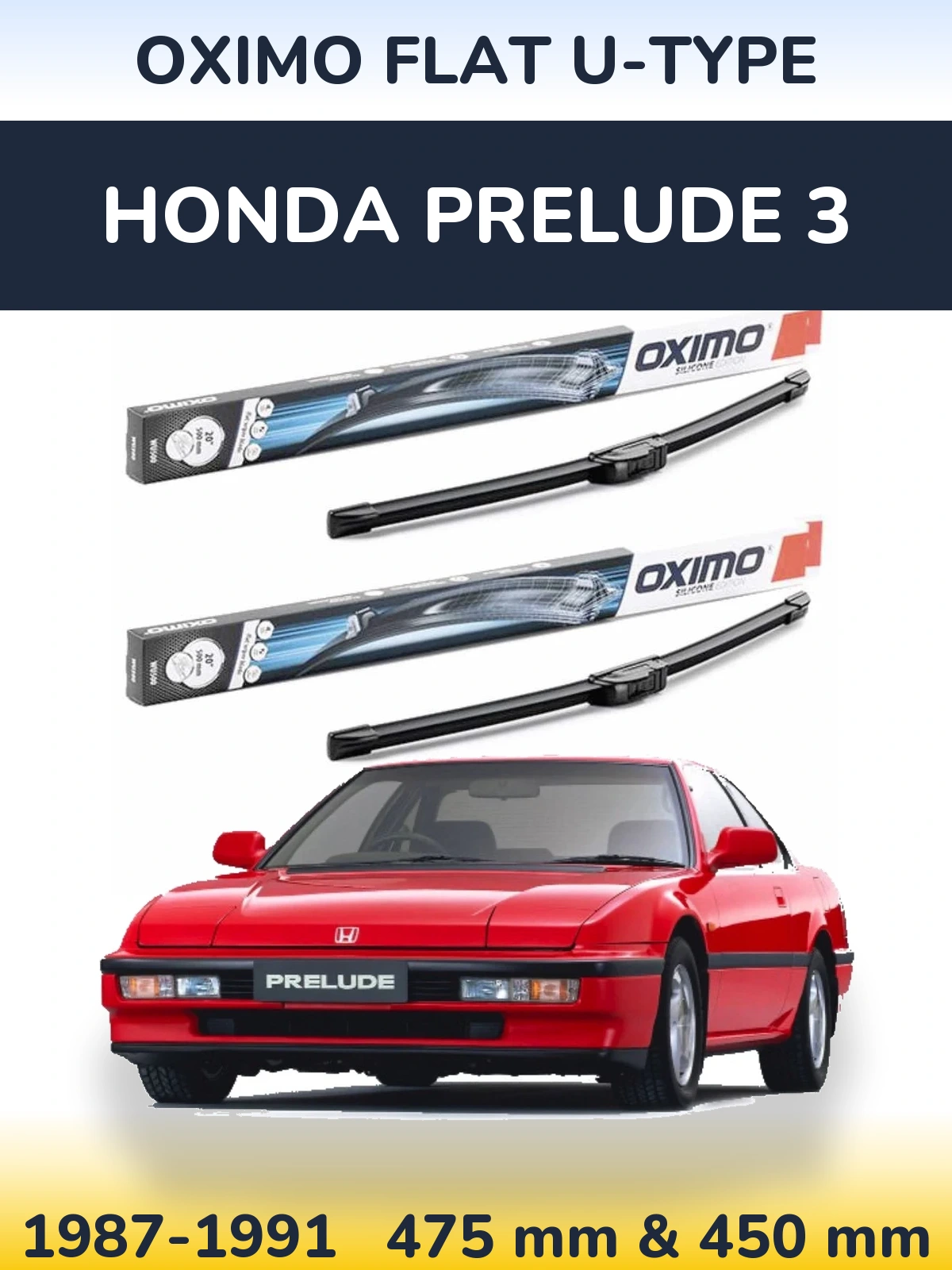 Комплект передніх щіток Oximo Flat U-type 475 & 450 мм для Honda Prelude 3 1987-1991
