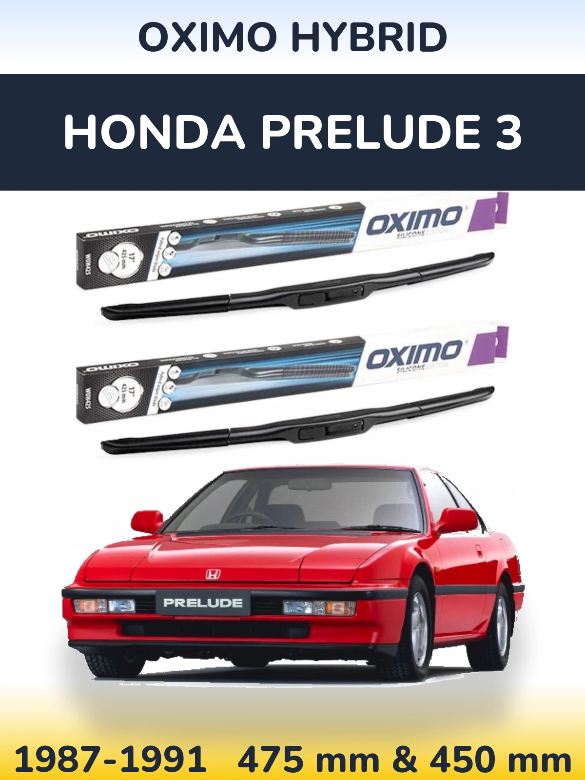 Front wiper blade set Oximo Hybrid 475 & 450 mm for Honda Prelude 3 1987-1991