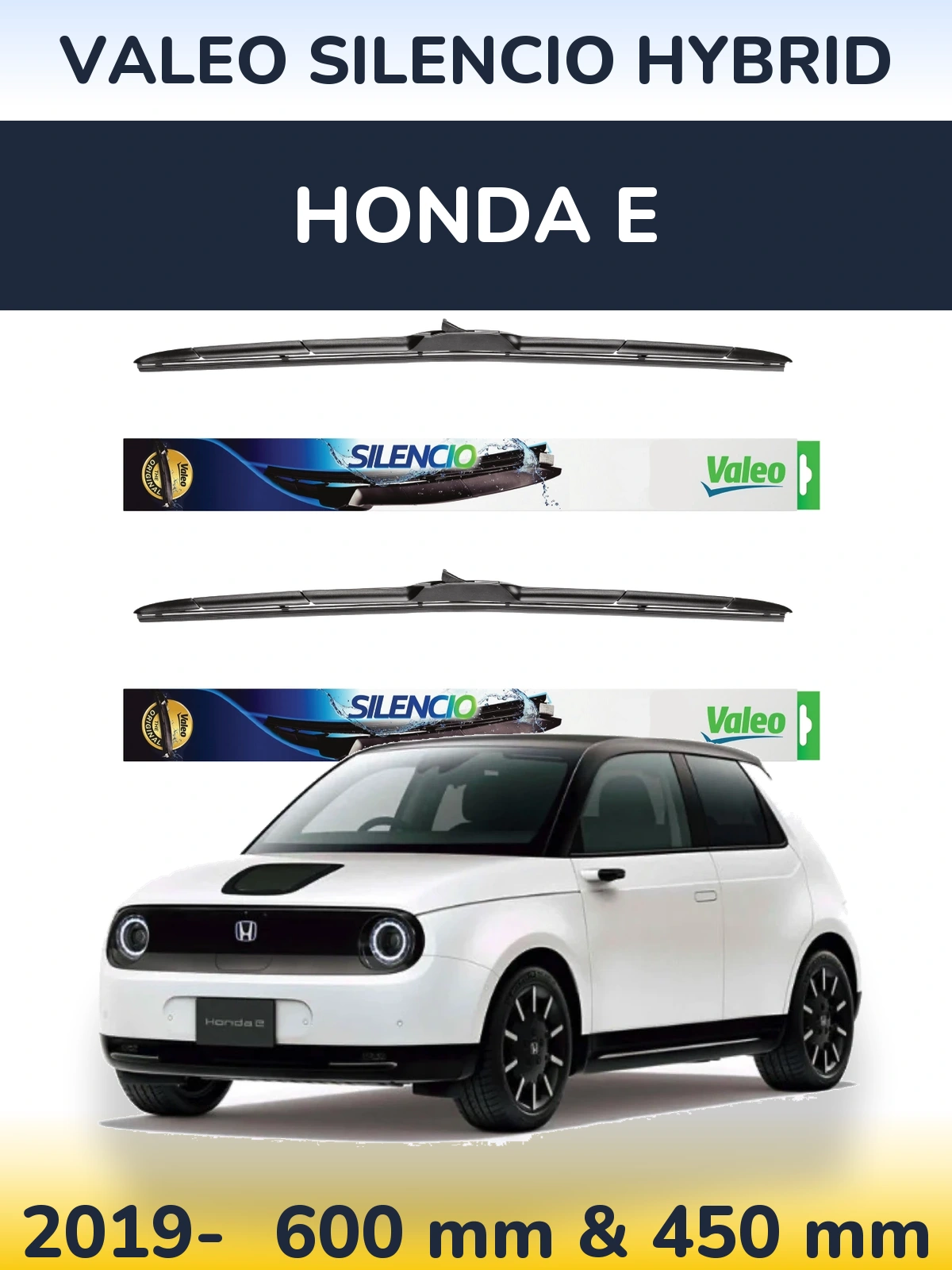 Komplet przednich wycieraczek Valeo Silencio Hybrid 600 & 450 mm do Honda E 2019-2026