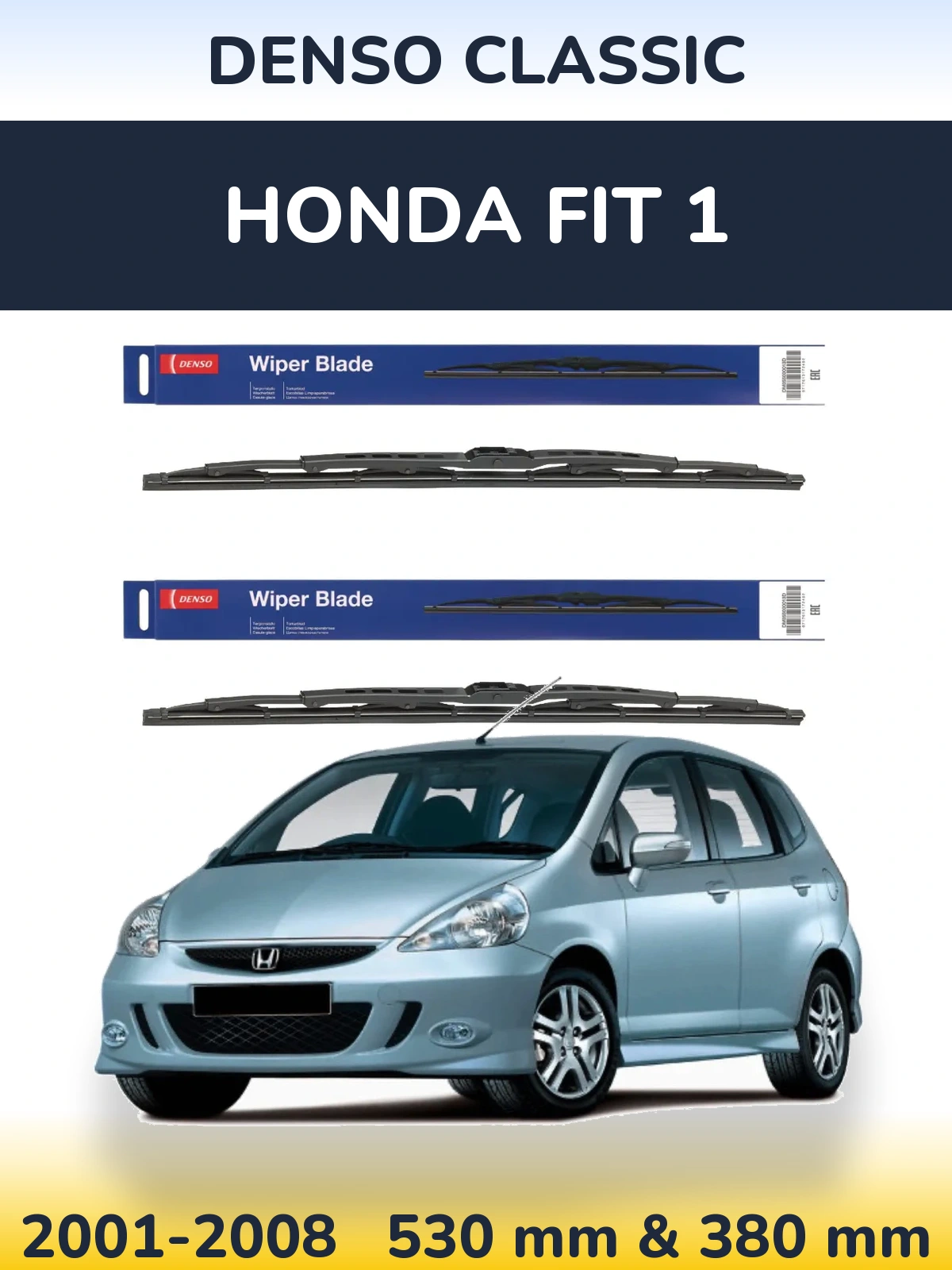 Komplet przednich wycieraczek Denso Classic 530 & 380 mm do Honda Fit 1 2001-2008