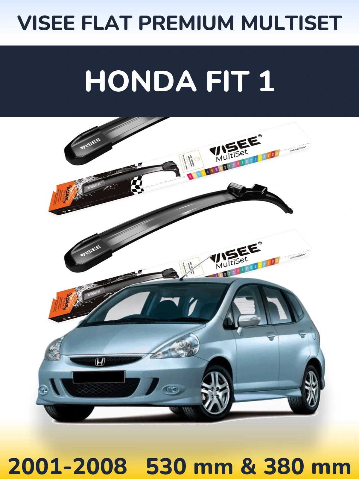 Комплект передних дворников VISEE FLAT PREMIUM MultiSet 530 & 380 мм для Honda Fit 1 2001-2008