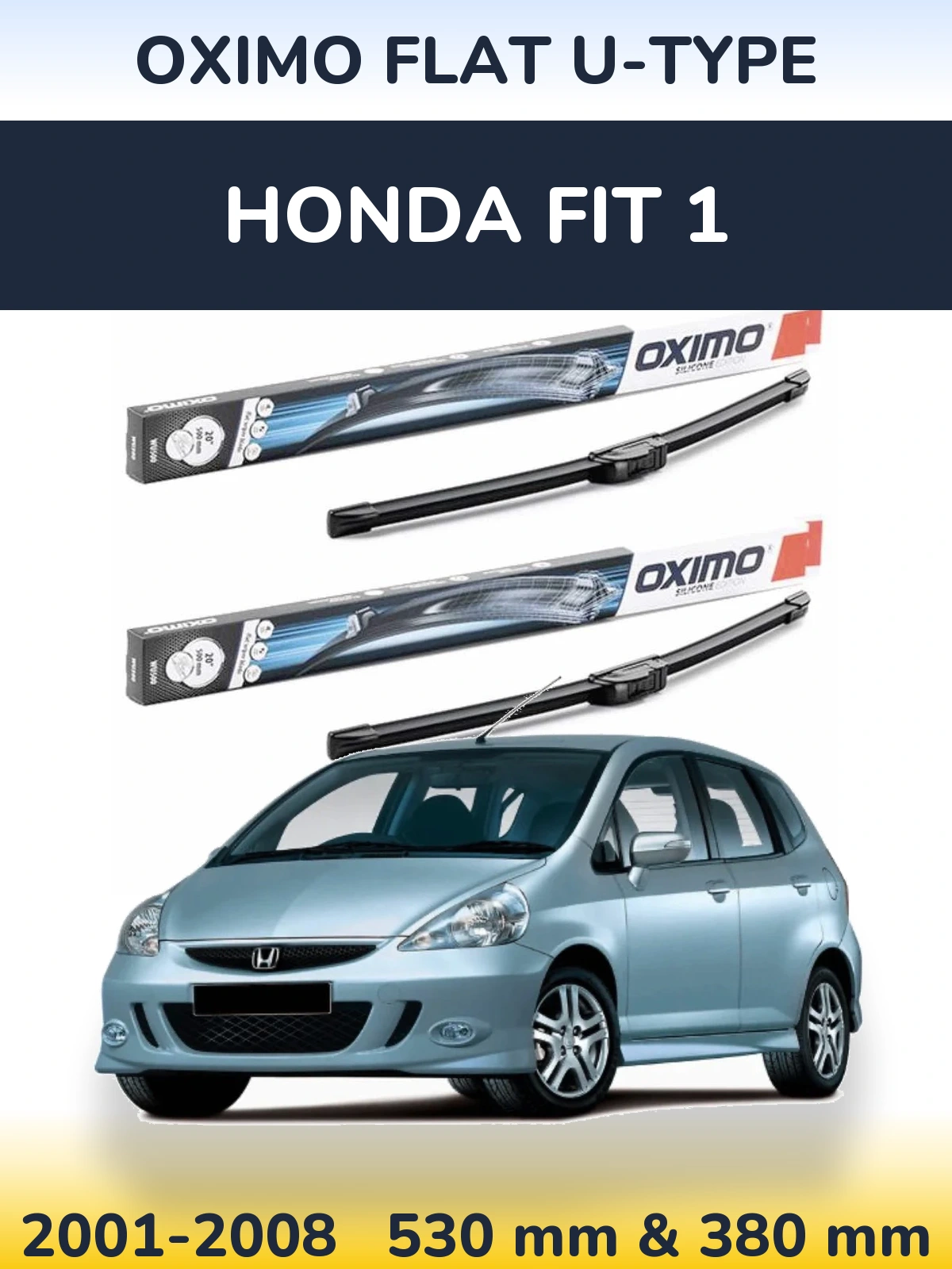 Комплект передних дворников Oximo Flat U-type 530 & 380 мм для Honda Fit 1 2001-2008