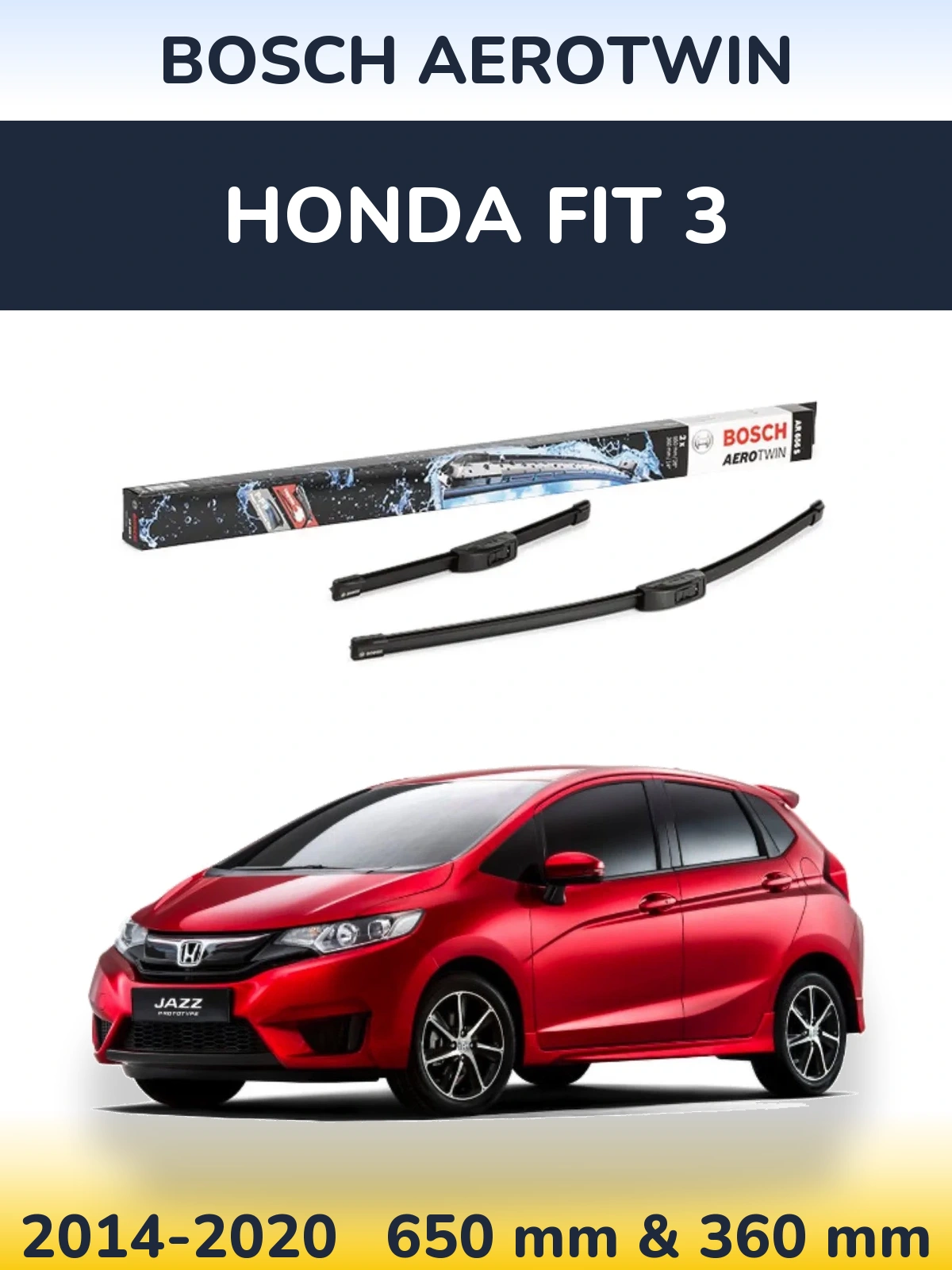 Komplet przednich wycieraczek BOSCH AeroTwin 650 & 360 mm do Honda Fit 3 2014-2020