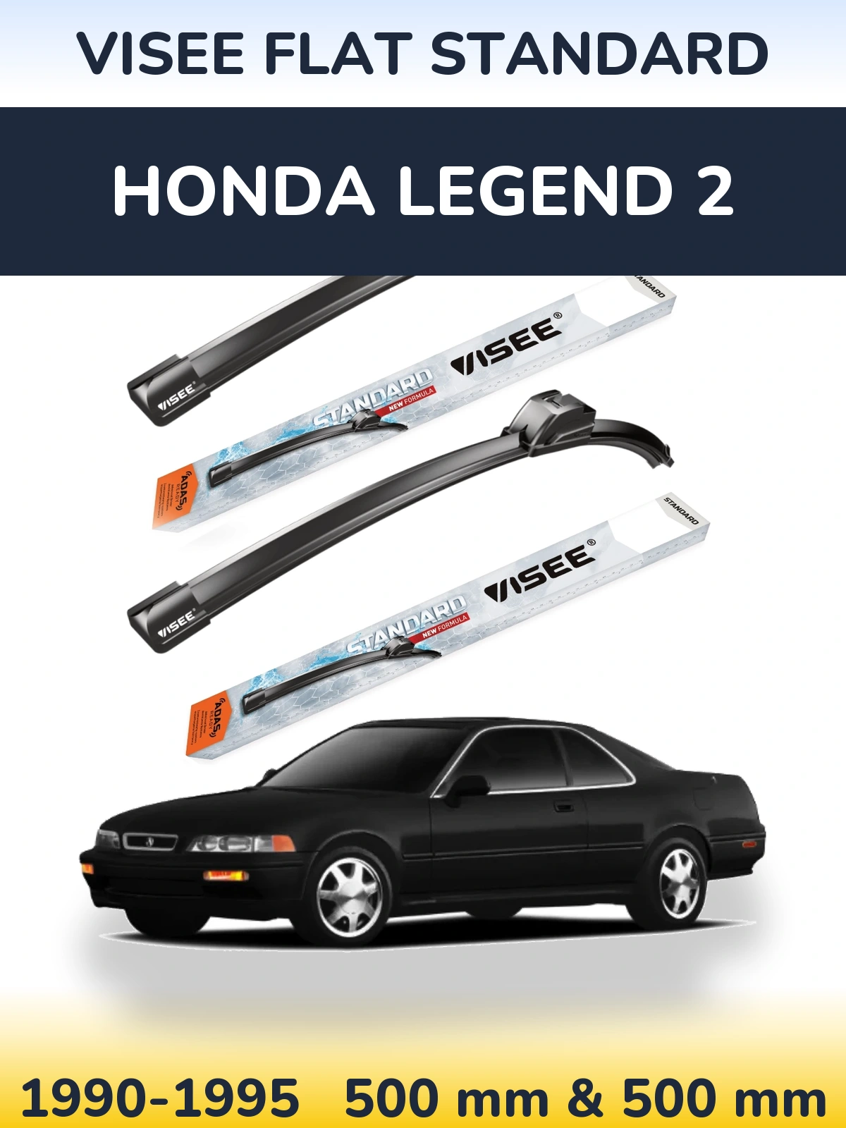 Комплект передних дворников VISEE FLAT STANDARD 500 & 500 мм для Honda Legend 2 1990-1995