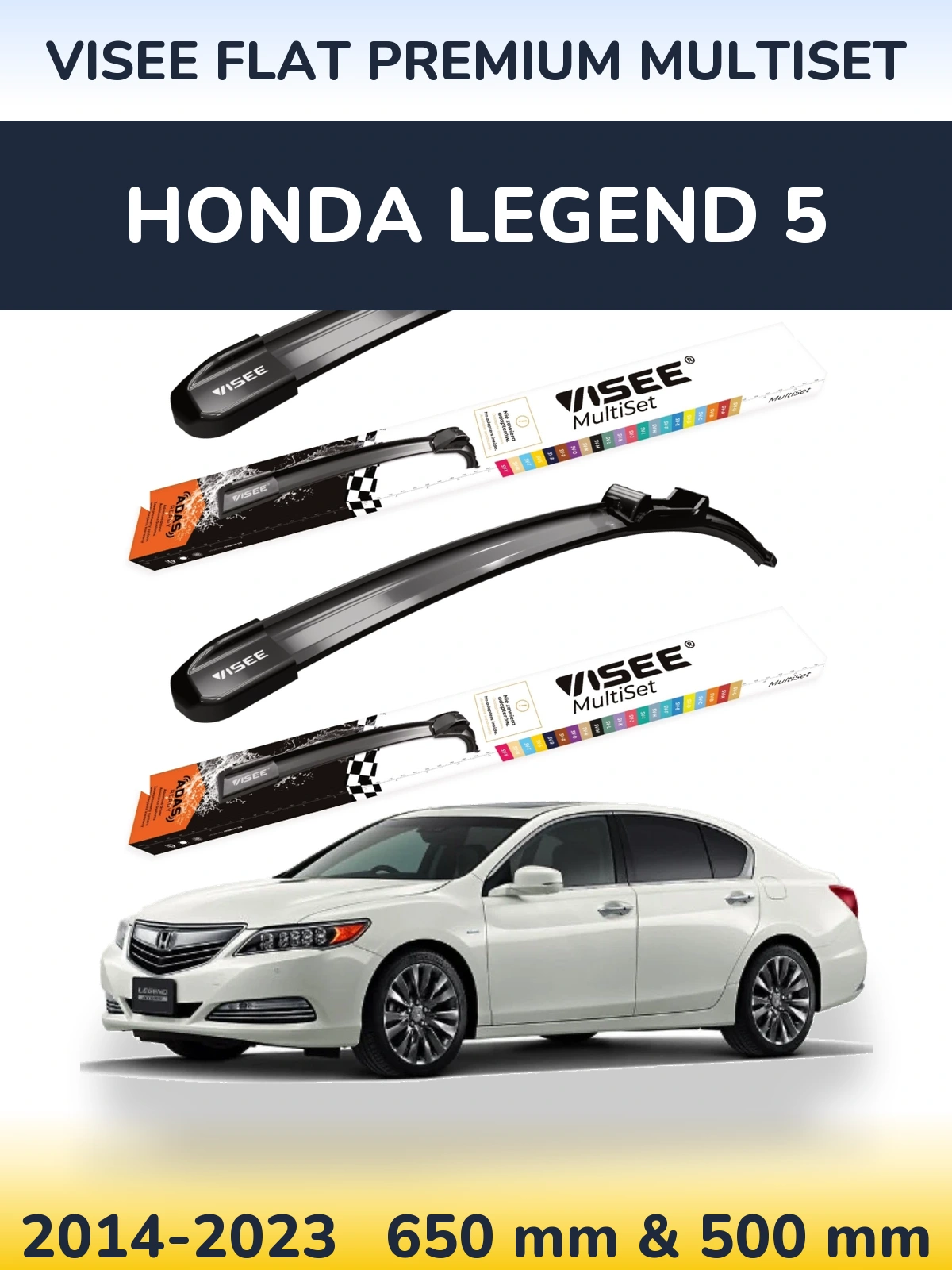 Комплект передних дворников VISEE FLAT PREMIUM MultiSet 650 & 500 мм для Honda Legend 5 2014-2023