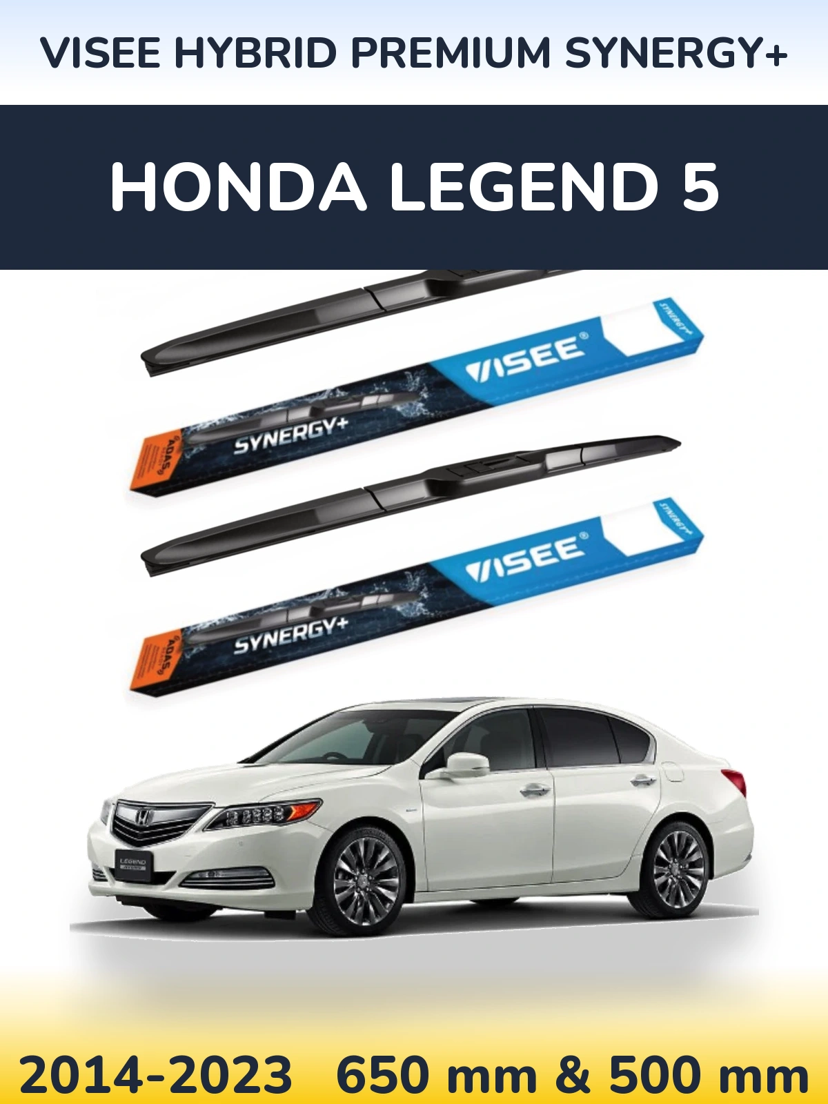 Комплект передних дворников VISEE HYBRID PREMIUM SYNERGY+ 650 & 500 мм для Honda Legend 5 2014-2023