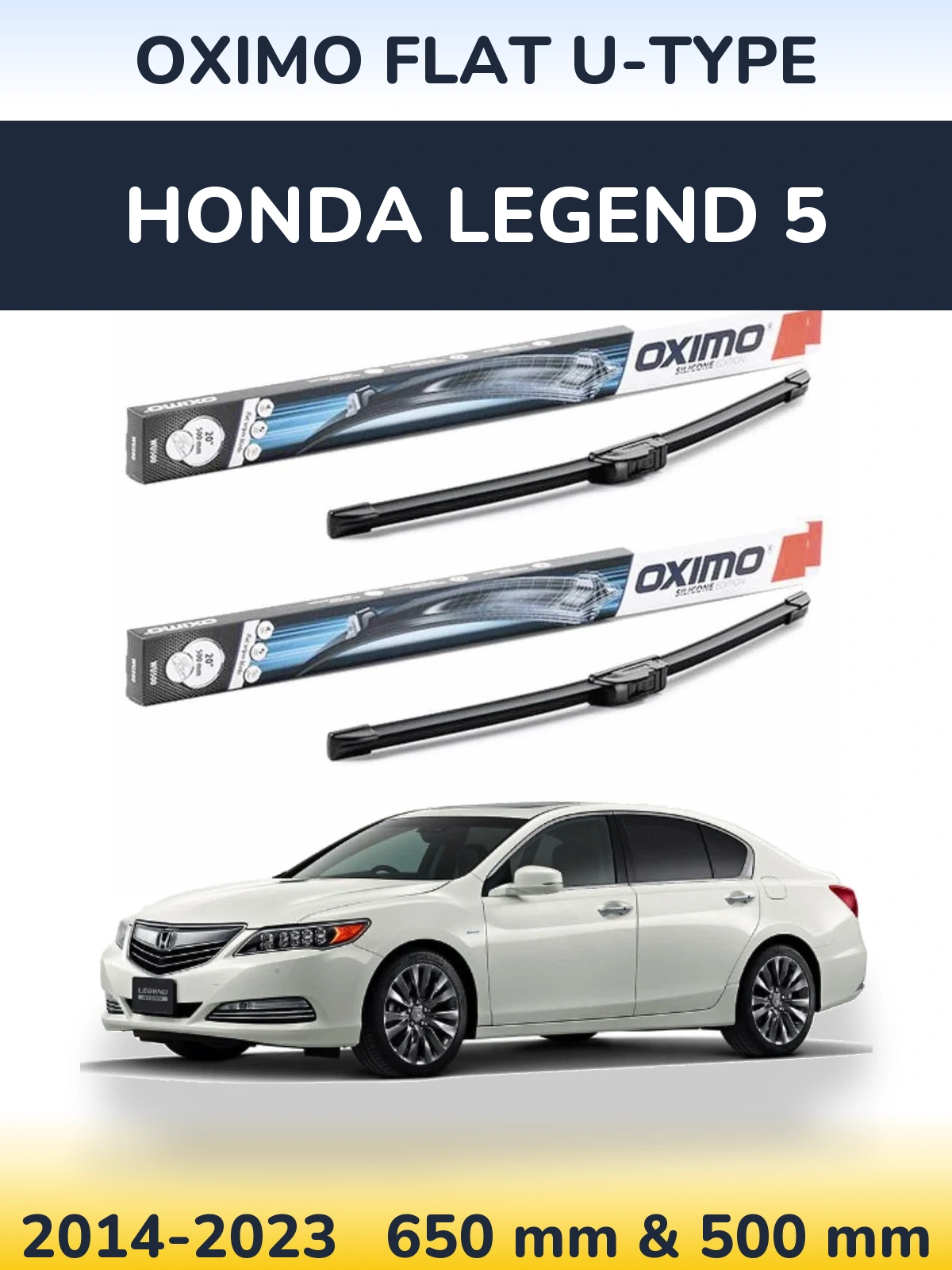 Комплект передних дворников Oximo Flat U-type 650 & 500 мм для Honda Legend 5 2014-2023