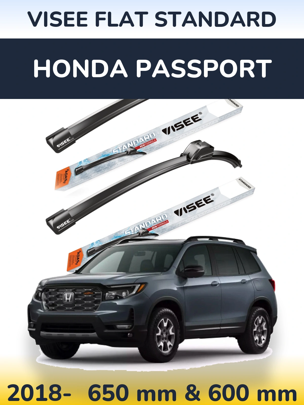 Komplet przednich wycieraczek VISEE FLAT STANDARD 650 & 600 mm do Honda Passport 2018-2026