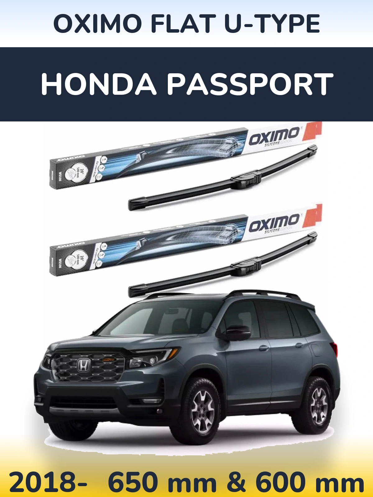 Комплект передних дворников Oximo Flat U-type 650 & 600 мм для Honda Passport 2018-2026