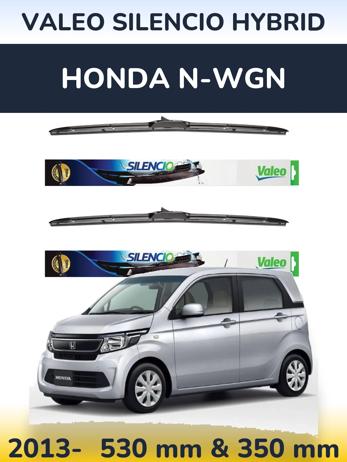 Komplet przednich wycieraczek Valeo Silencio Hybrid 530 & 350 mm do Honda N-wgn 2013-2026