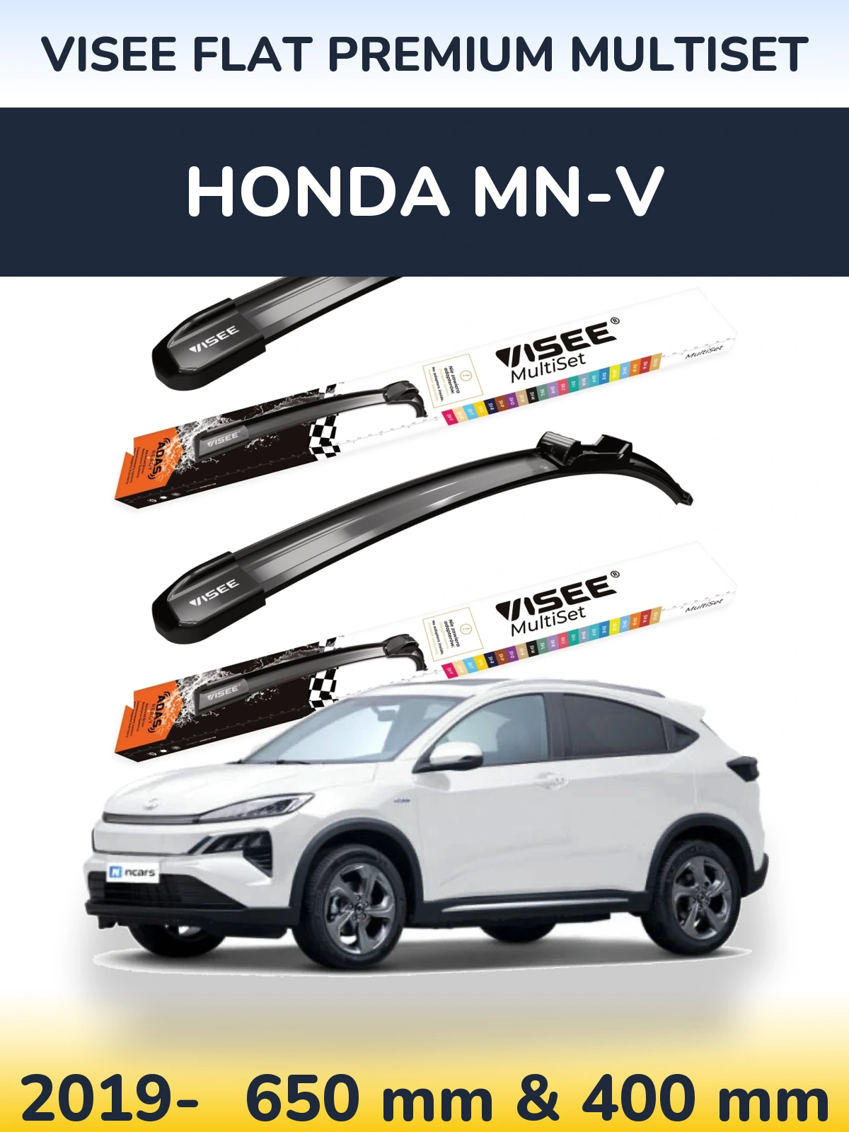 Komplet przednich wycieraczek VISEE FLAT PREMIUM MultiSet 650 & 400 mm do Honda MN-V 2019-2026