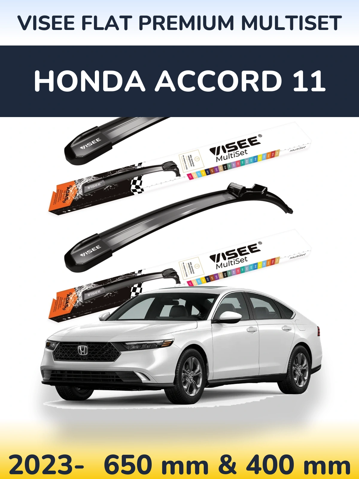 Komplet przednich wycieraczek VISEE FLAT PREMIUM MultiSet 650 & 400 mm do Honda Accord 11 2023-2026