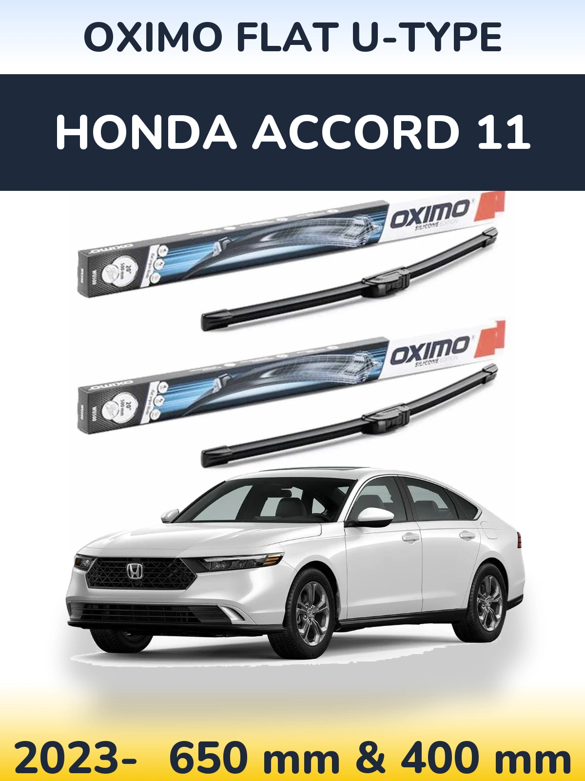 Комплект передних дворников Oximo Flat U-type 650 & 400 мм для Honda Accord 11 2023-2026