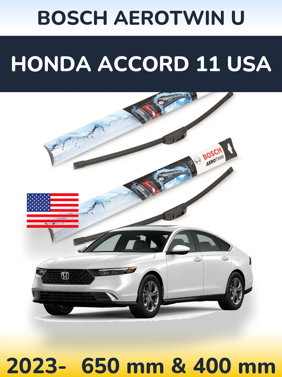 Комплект передних дворников BOSCH AeroTwin U 650 & 400 мм для Honda Accord 11 USA 2023-2026