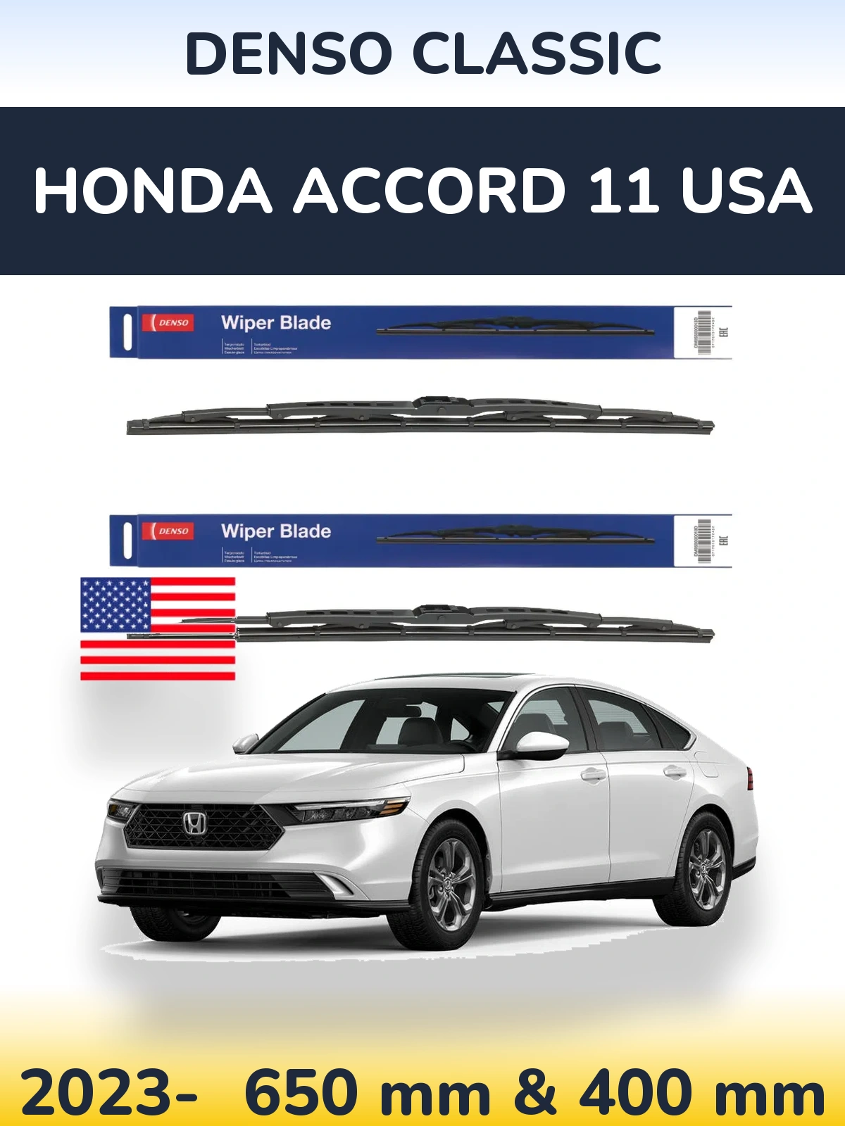 Front wiper blade set Denso Classic 650 & 400 mm for Honda Accord 11 USA 2023-2026