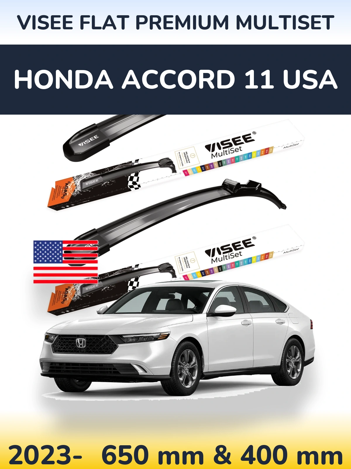 Комплект передних дворников VISEE FLAT PREMIUM MultiSet 650 & 400 мм для Honda Accord 11 USA 2023-2026