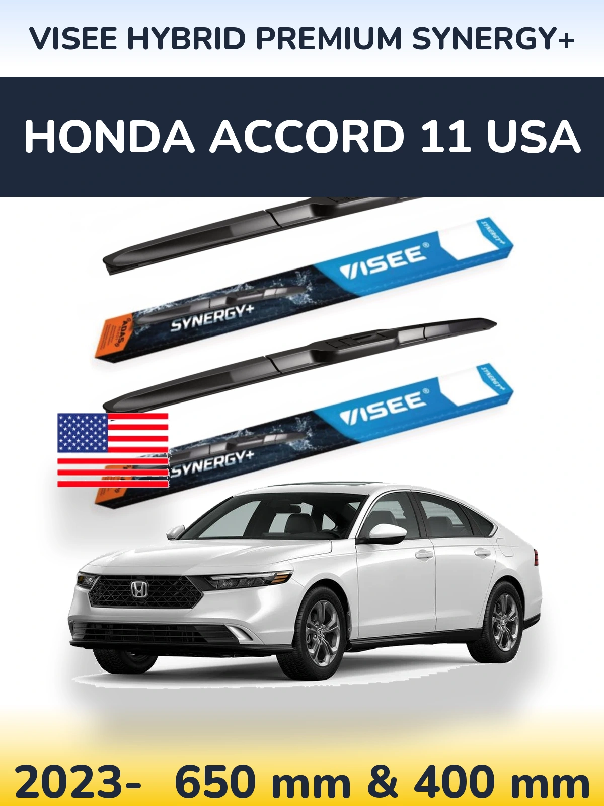 Комплект передних дворников VISEE HYBRID PREMIUM SYNERGY+ 650 & 400 мм для Honda Accord 11 USA 2023-2026