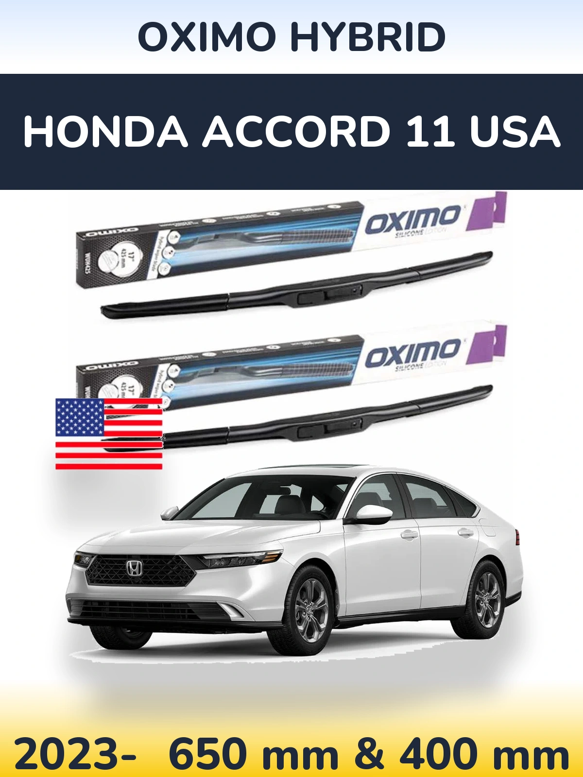 Komplet przednich wycieraczek Oximo Hybrid 650 & 400 mm do Honda Accord 11 USA 2023-2026