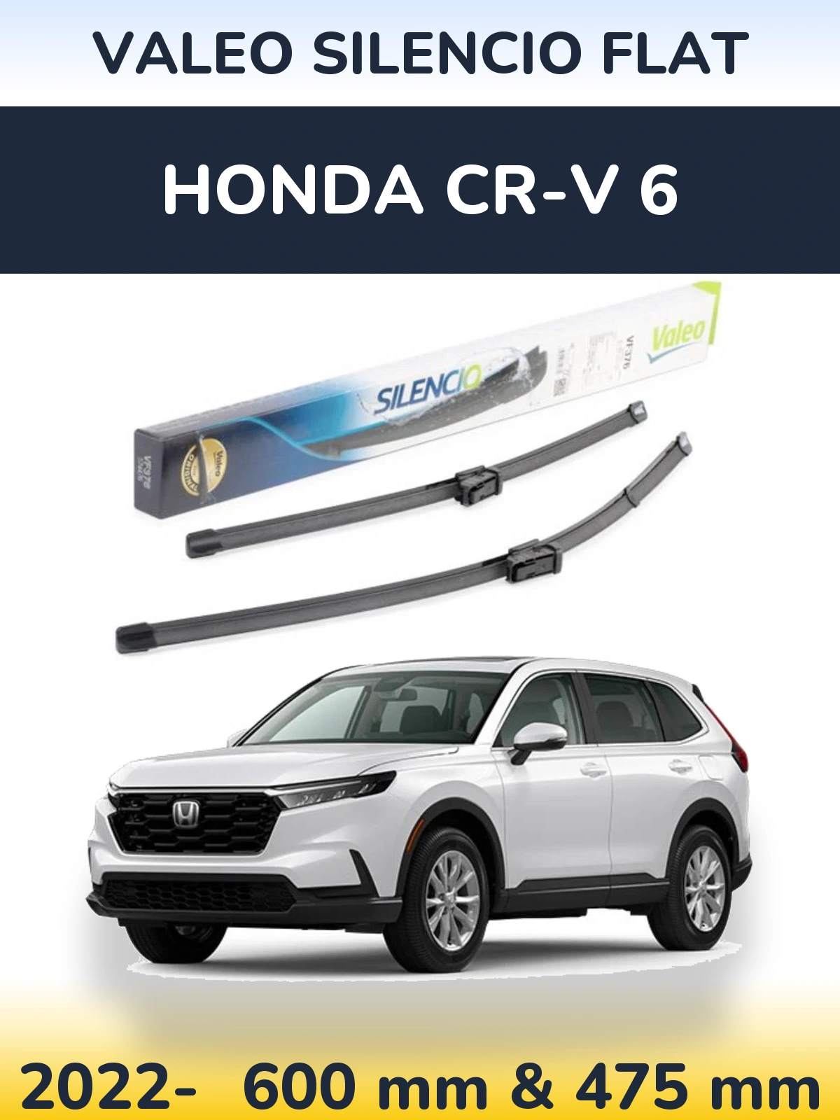 Комплект передних дворников Valeo Silencio Flat 600 & 475 мм для Honda CR-V 6 2022-2026