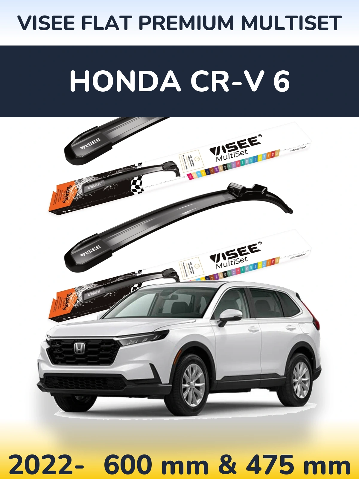 Комплект передних дворников VISEE FLAT PREMIUM MultiSet 600 & 475 мм для Honda CR-V 6 2022-2026