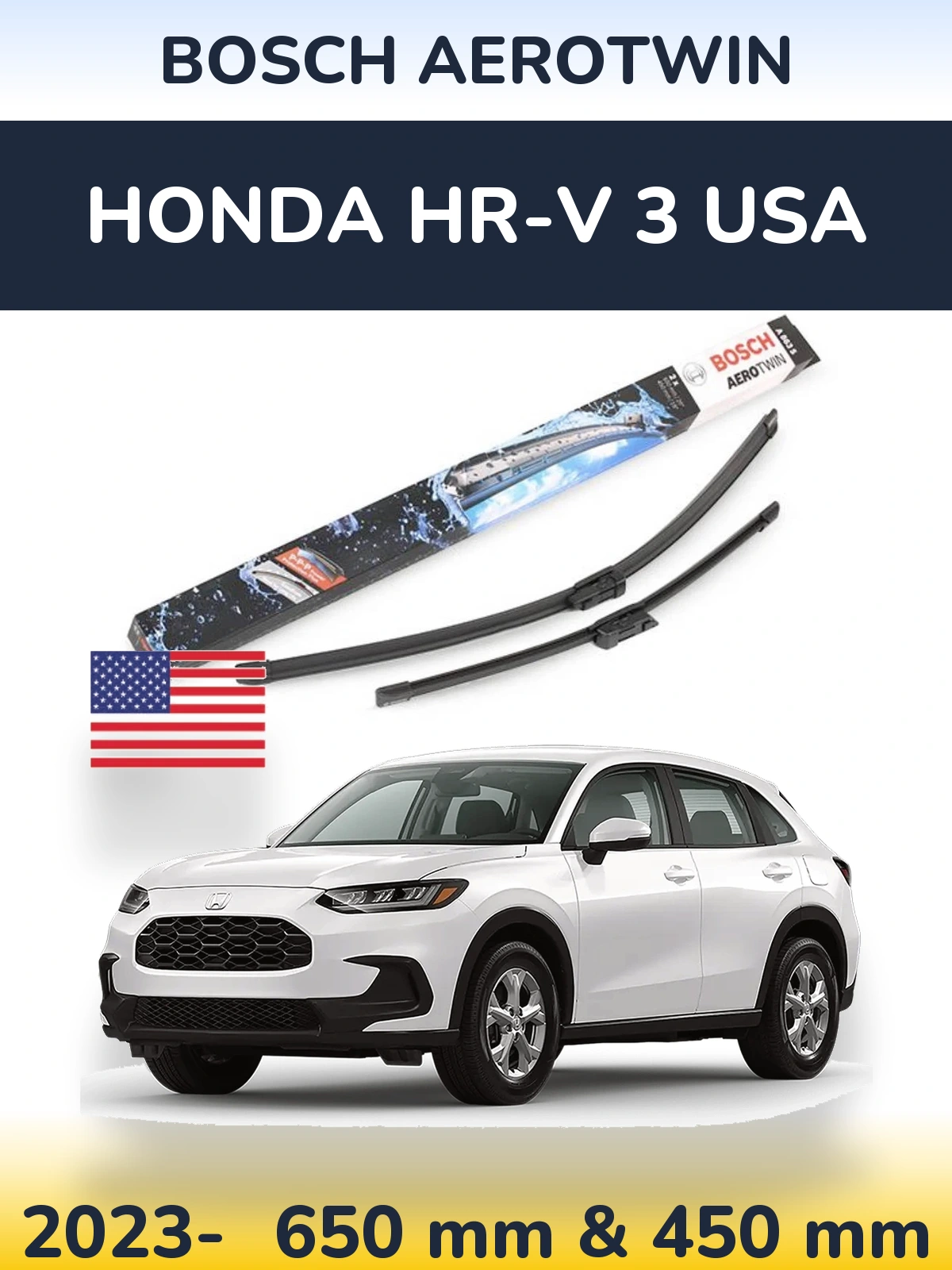 Komplet przednich wycieraczek BOSCH AeroTwin 650 & 450 mm do Honda HR-V 3 USA 2023-2026