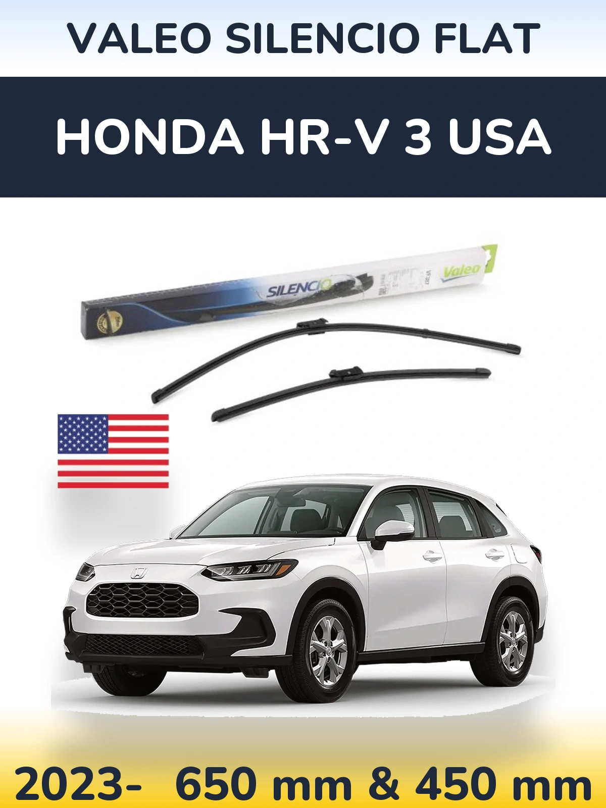 Front wiper blade set Valeo Silencio Flat 650 & 450 mm for Honda HR-V 3 USA 2023-2026