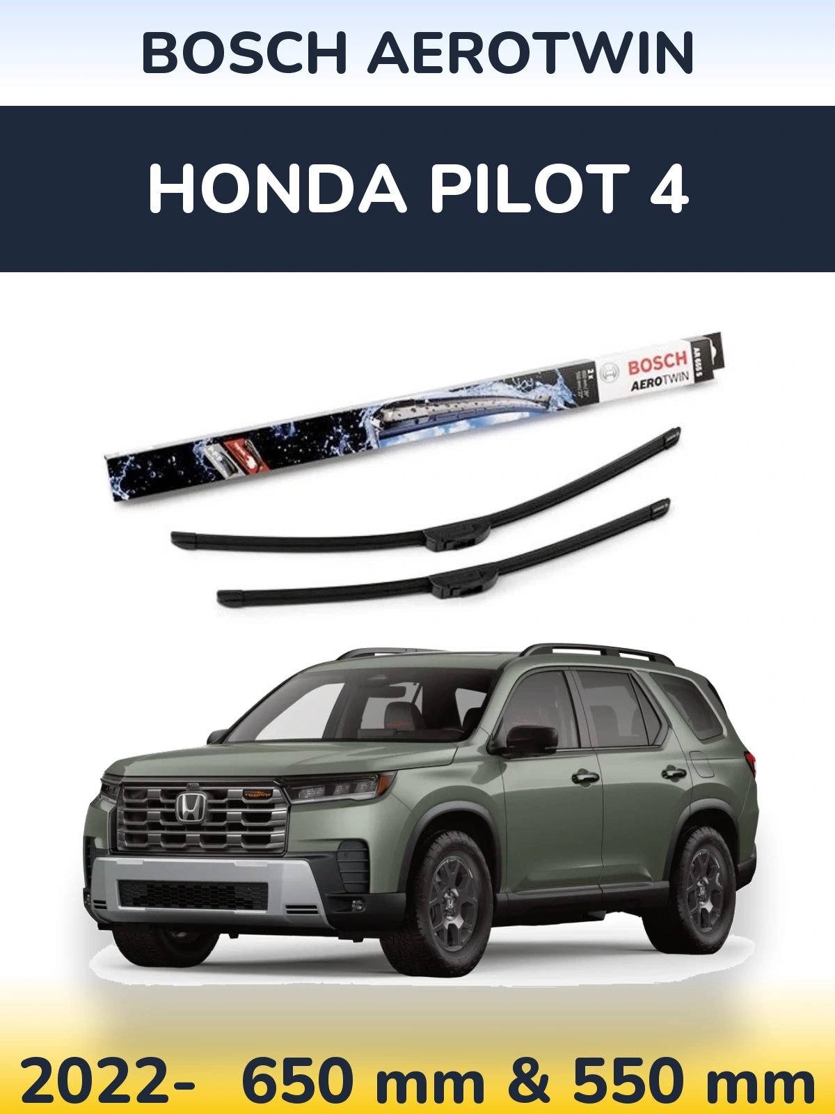 Front wiper blade set BOSCH AeroTwin 650 & 550 mm for Honda Pilot 4 2022-2026