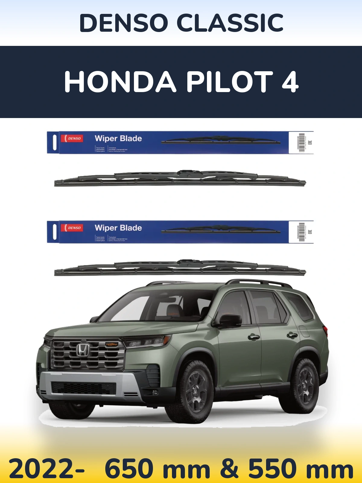 Front wiper blade set Denso Classic 650 & 550 mm for Honda Pilot 4 2022-2026