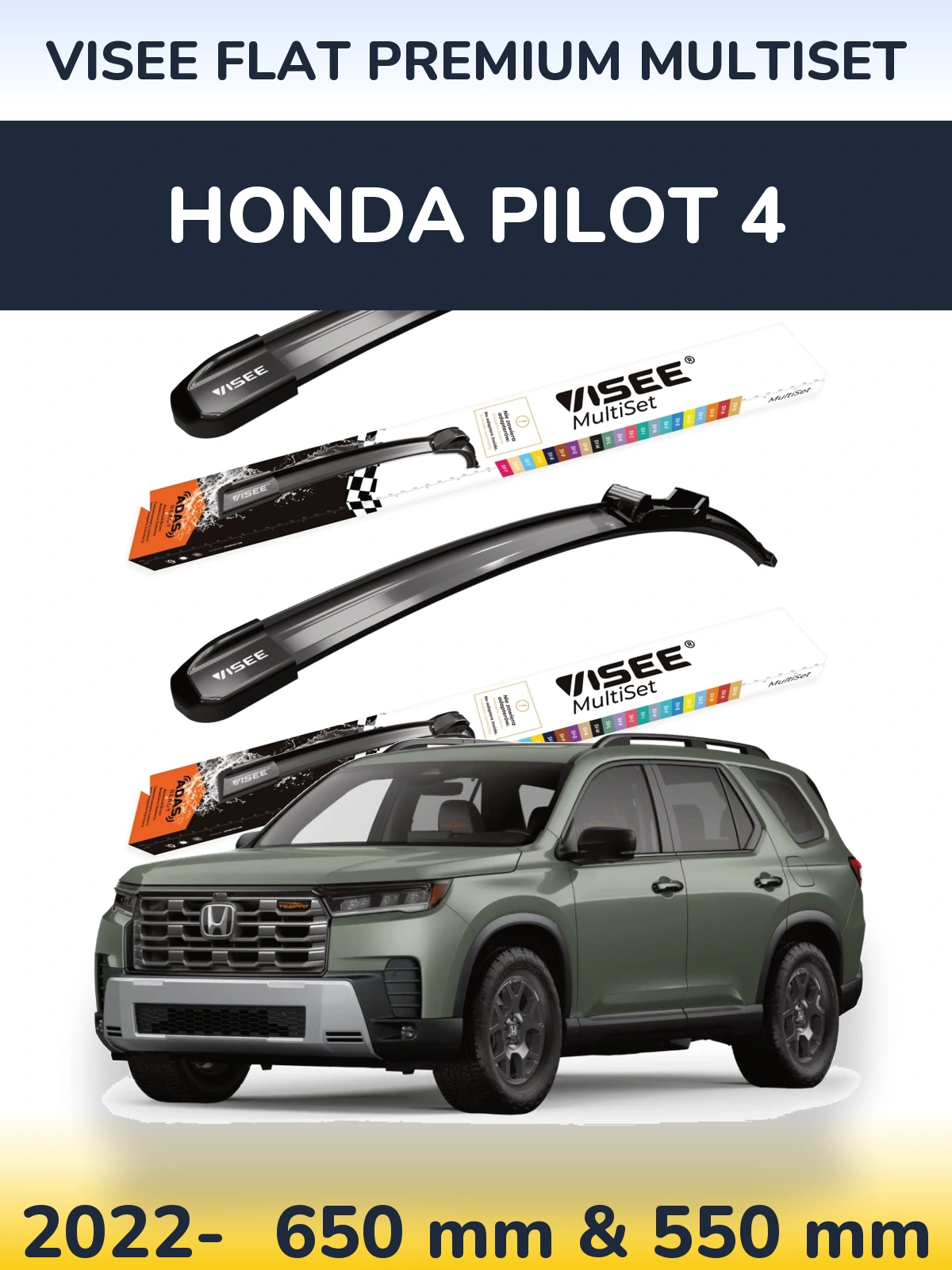 Komplet przednich wycieraczek VISEE FLAT PREMIUM MultiSet 650 & 550 mm do Honda Pilot 4 2022-2026