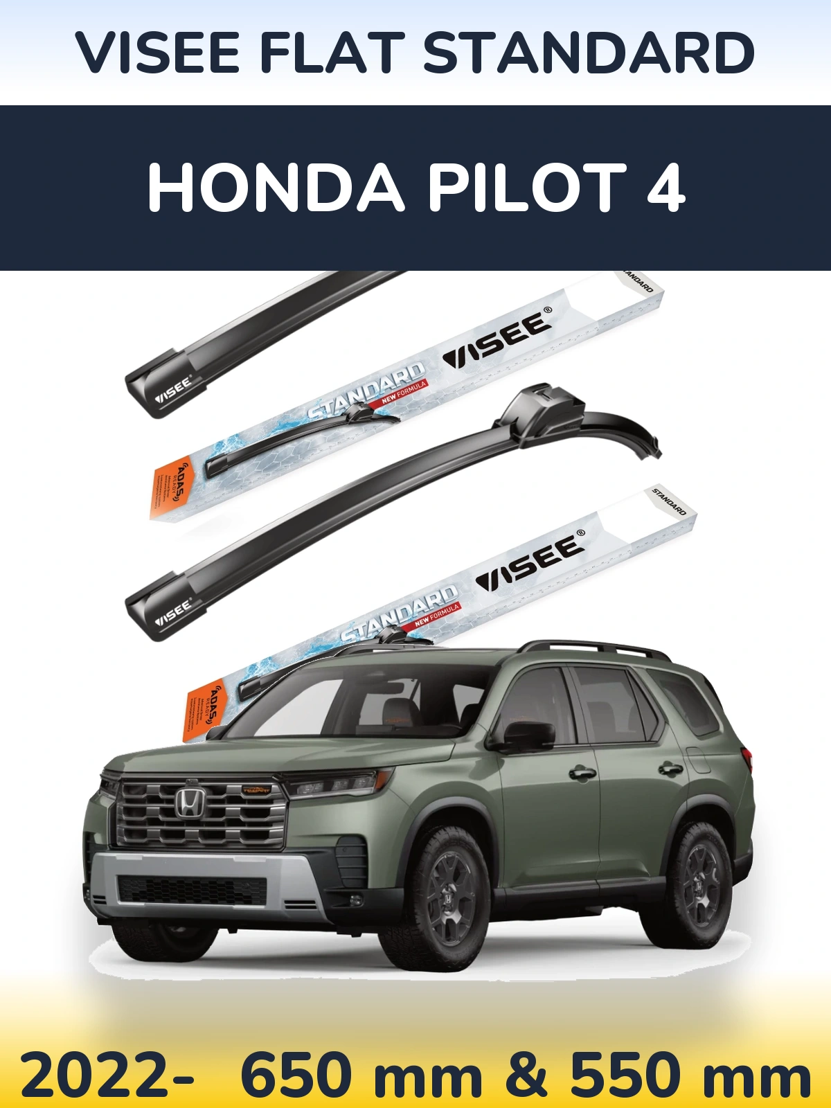 Komplet przednich wycieraczek VISEE FLAT STANDARD 650 & 550 mm do Honda Pilot 4 2022-2026