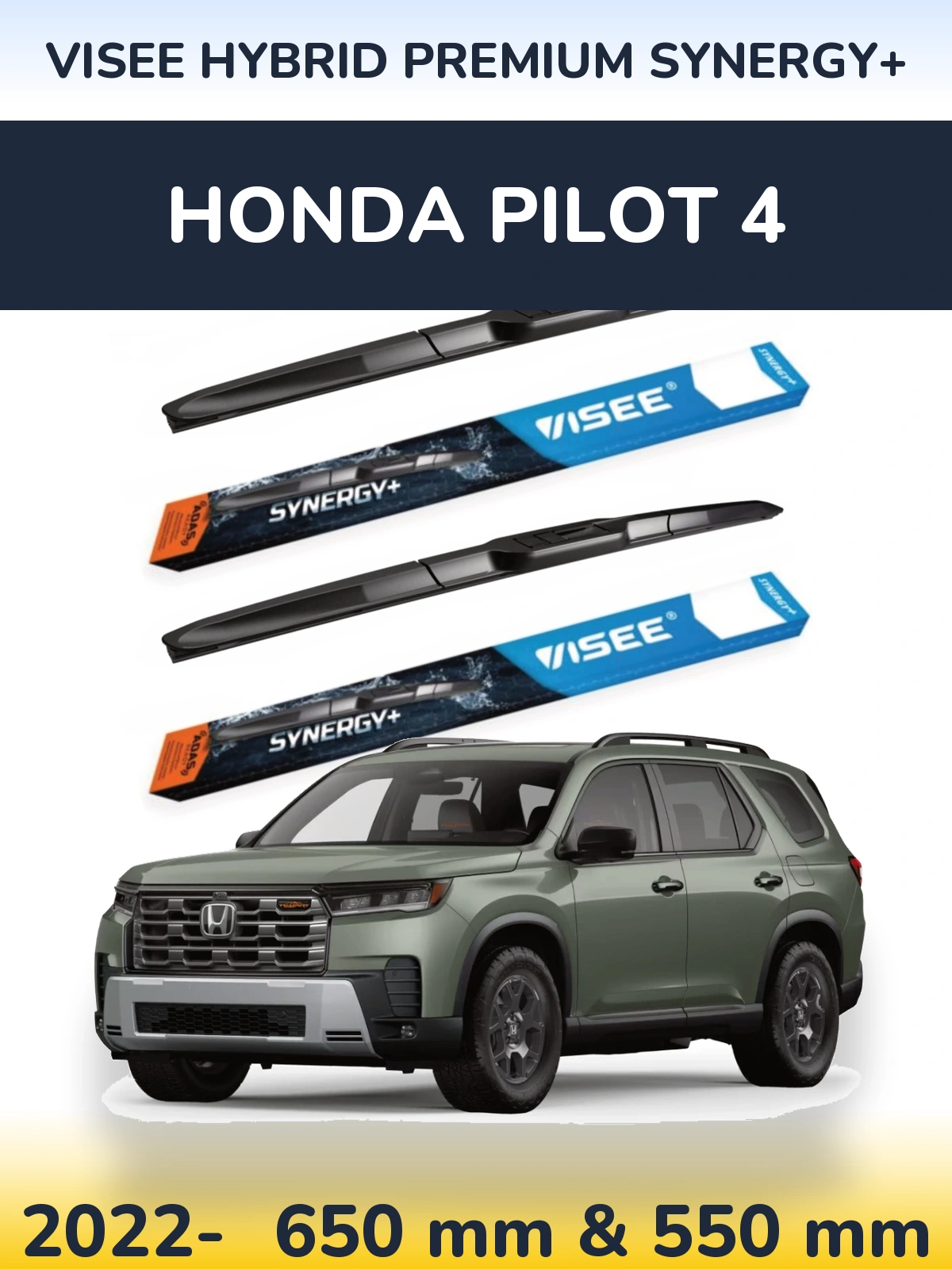 Komplet przednich wycieraczek VISEE HYBRID PREMIUM SYNERGY+ 650 & 550 mm do Honda Pilot 4 2022-2026