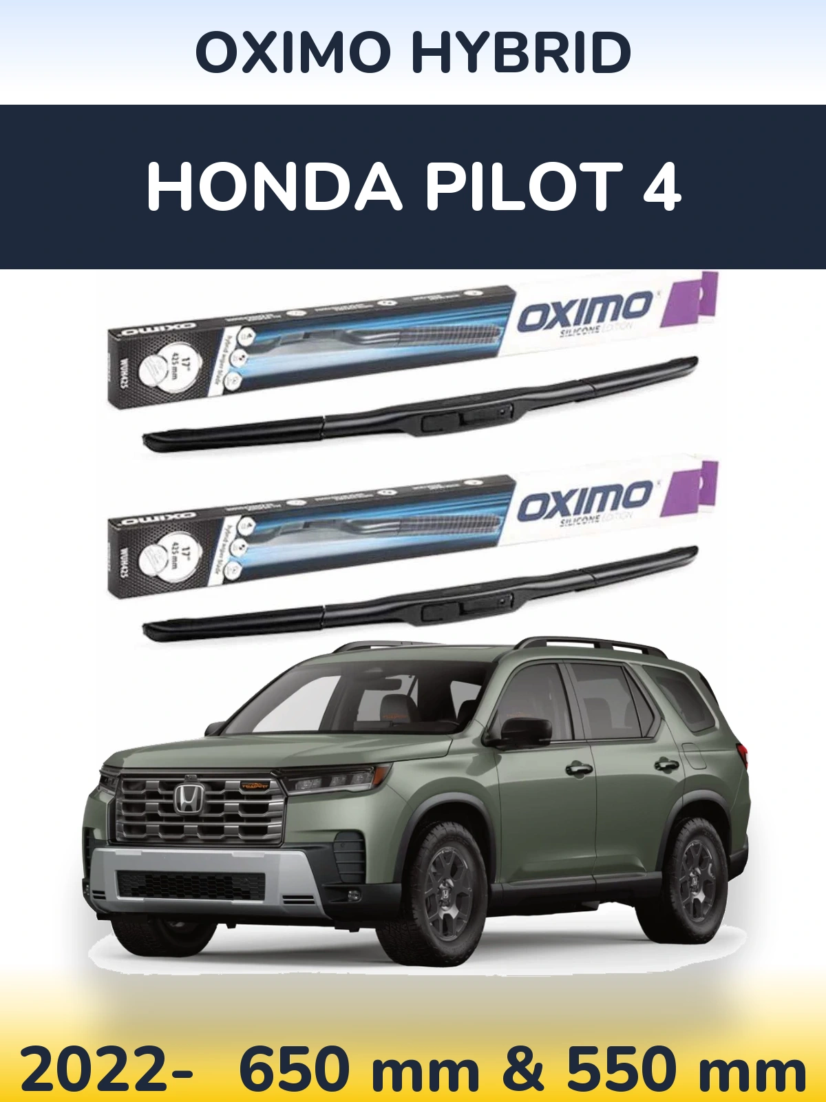 Komplet przednich wycieraczek Oximo Hybrid 650 & 550 mm do Honda Pilot 4 2022-2026