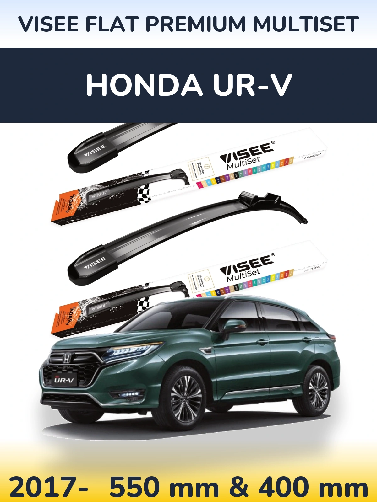 Komplet przednich wycieraczek VISEE FLAT PREMIUM MultiSet 550 & 400 mm do Honda UR-V 2017-2026