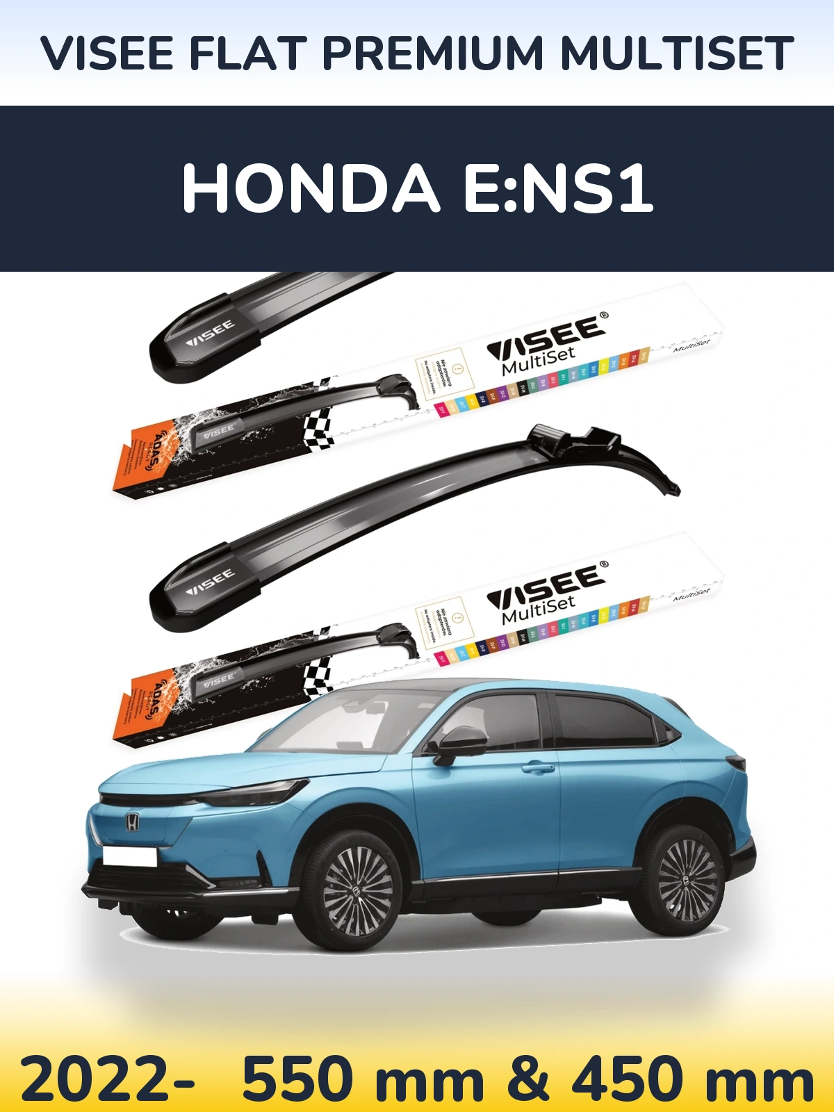 Комплект передних дворников VISEE FLAT PREMIUM MultiSet 550 & 450 мм для Honda e:NS1 2022-2026