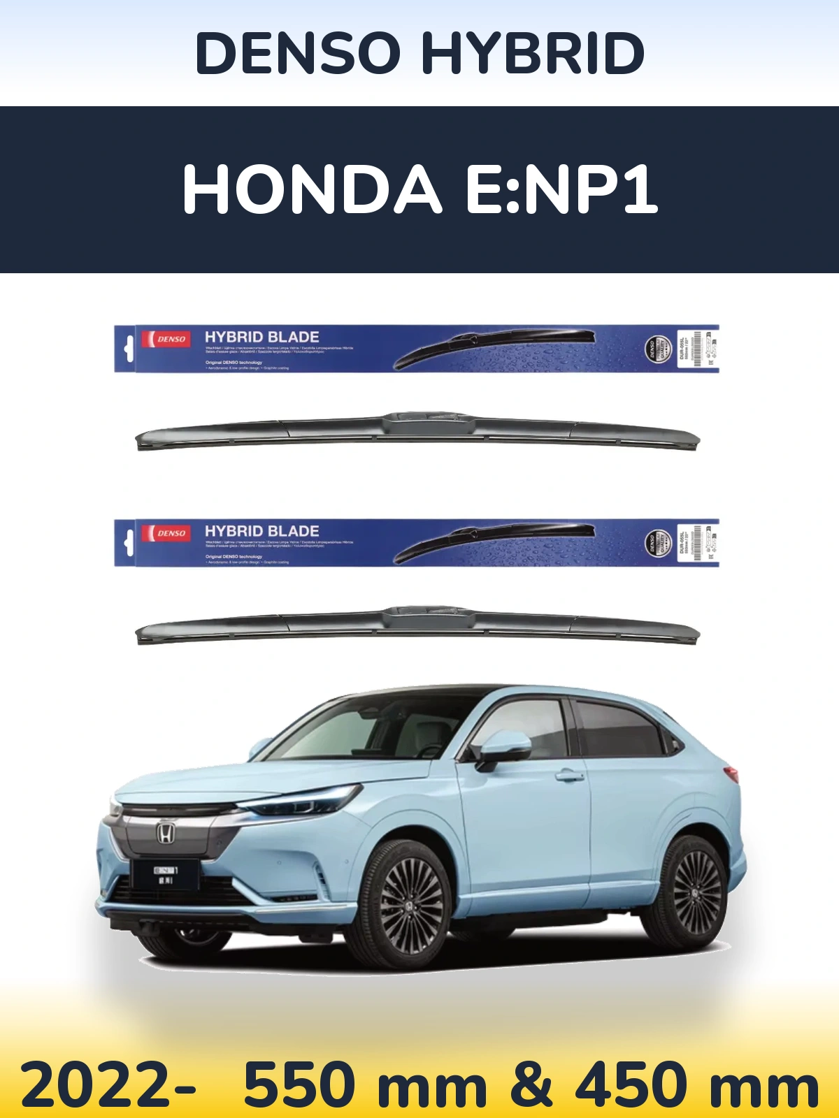 Komplet przednich wycieraczek Denso Hybrid 550 & 450 mm do Honda e:NP1 2022-2026