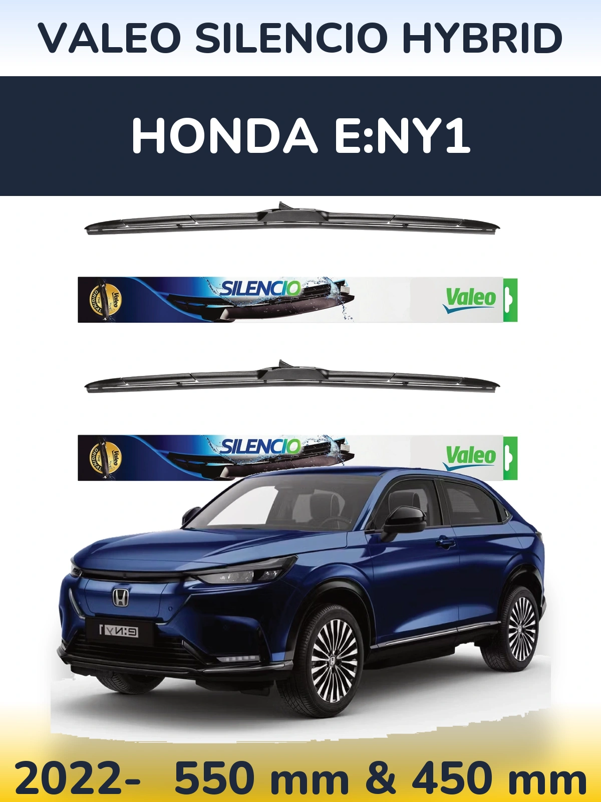 Komplet przednich wycieraczek Valeo Silencio Hybrid 550 & 450 mm do Honda e:Ny1 2022-2026