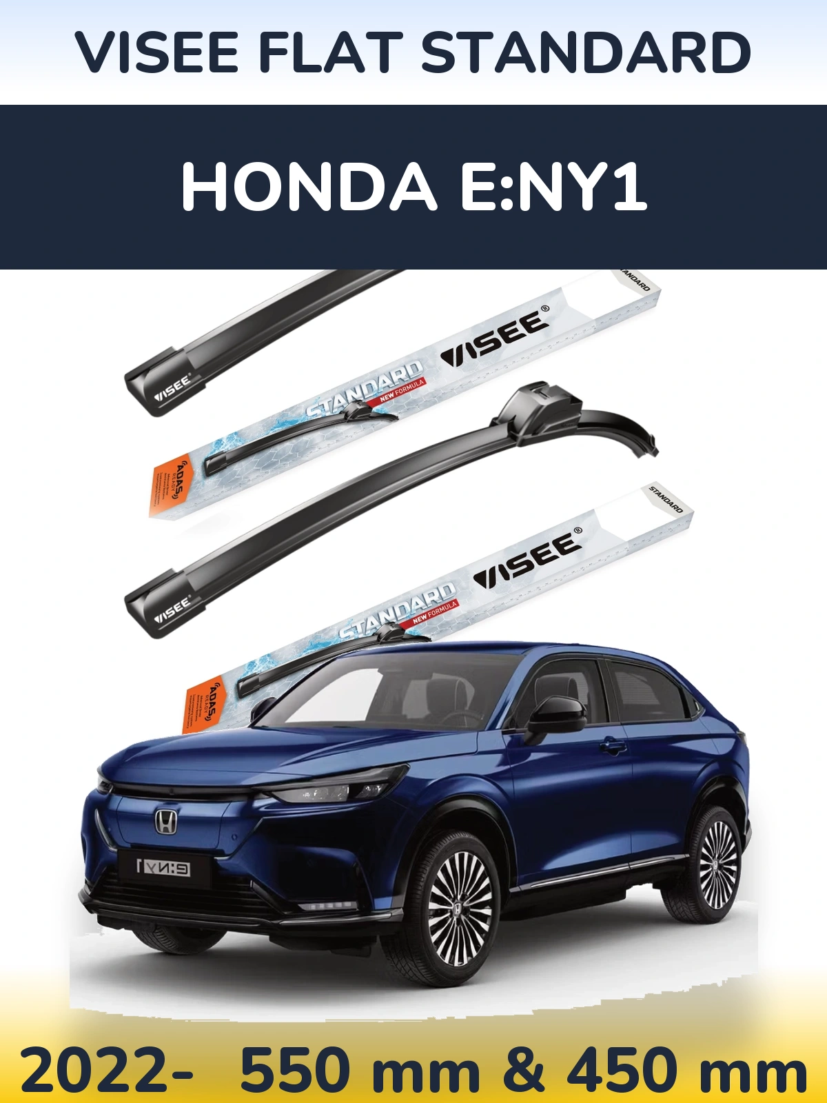 Komplet przednich wycieraczek VISEE FLAT STANDARD 550 & 450 mm do Honda e:Ny1 2022-2026