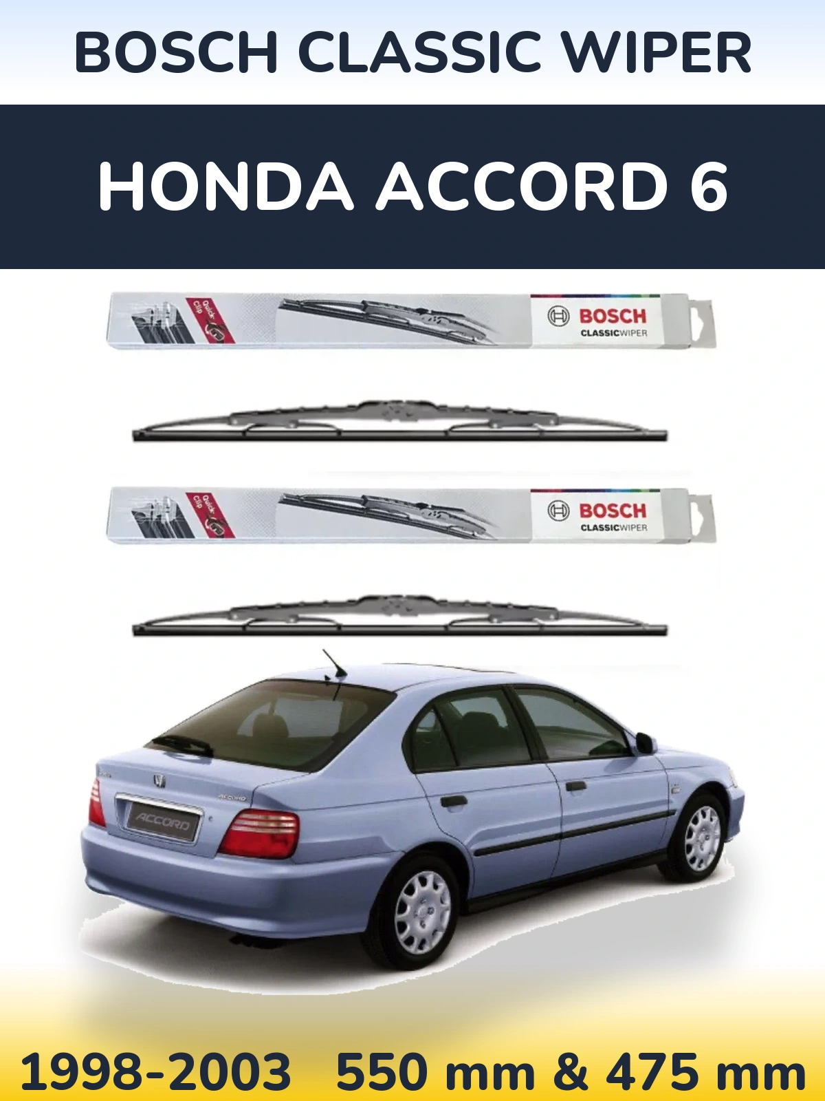 Комплект передних дворников BOSCH Classic Wiper 550 & 475 мм для Honda Accord 6 1998-2003