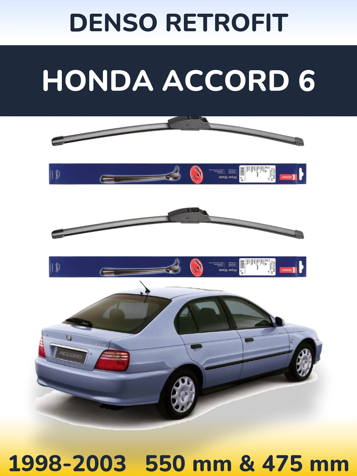 Komplet przednich wycieraczek Denso Retrofit 550 & 475 mm do Honda Accord 6 1998-2003