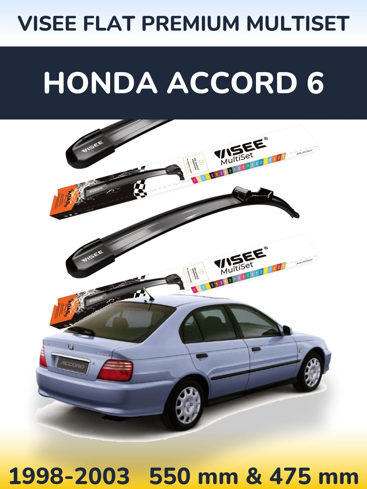 Komplet przednich wycieraczek VISEE FLAT PREMIUM MultiSet 550 & 475 mm do Honda Accord 6 1998-2003
