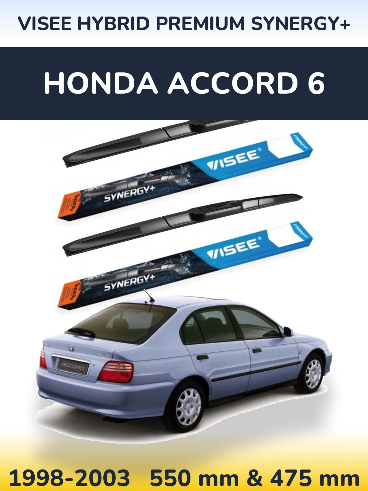 Front wiper blade set VISEE HYBRID PREMIUM SYNERGY+ 550 & 475 mm for Honda Accord 6 1998-2003