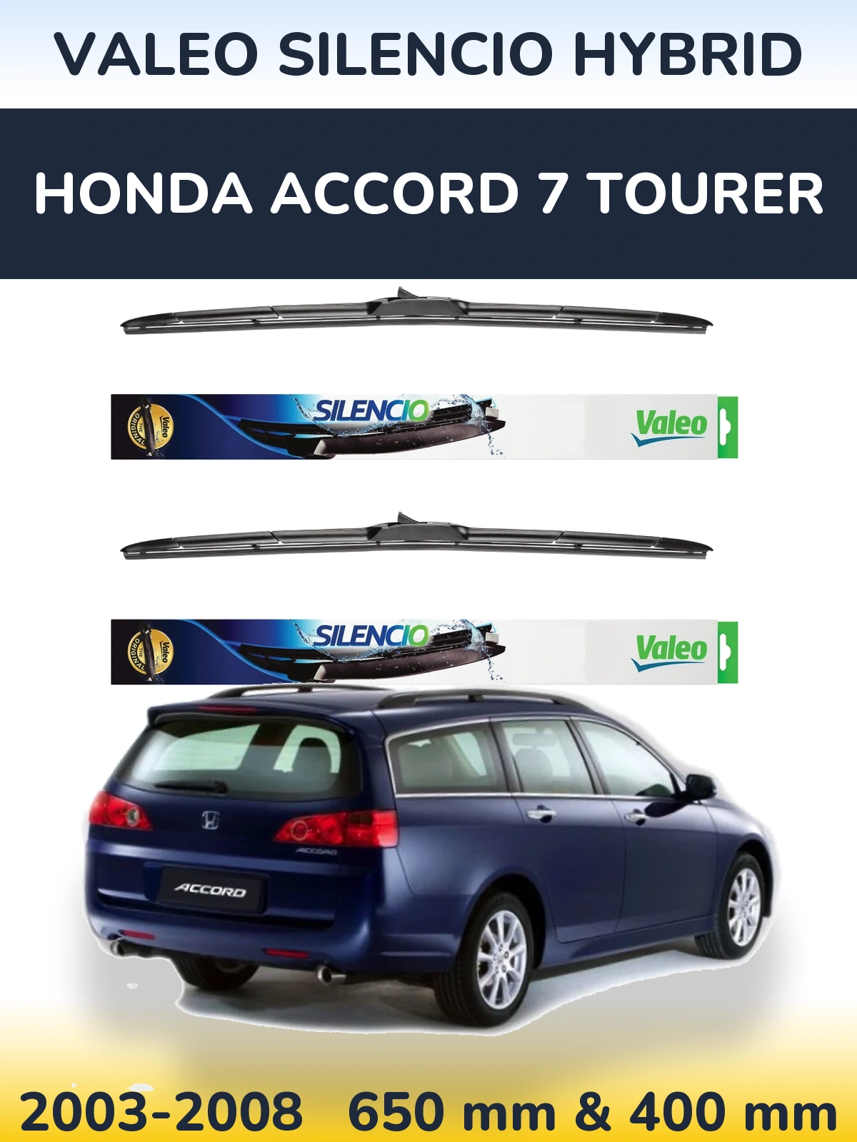 Комплект передних дворников Valeo Silencio Hybrid 650 & 400 мм для Honda Accord 7 Tourer 2003-2008